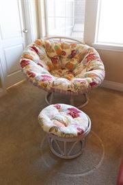 42" Rattan Papasan Chair With Twill Upholstered Cushion