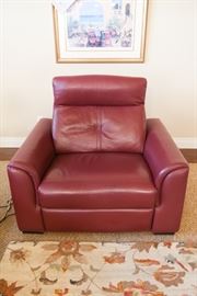 Avery Leather Arm Chair W/Incliner, With Wenge Finish, Color-Bordeaux