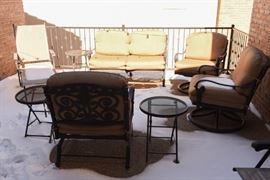 4-Piece Conversation Patio Set, 2 Black Round Metal Side Tables And Gravity Chair