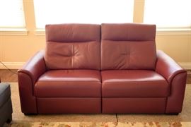 Avery 2-Seat Leather Sofa With Wenge Finish, Color-Bordeaux