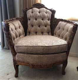 Amazing Carved Chair w Tufted Back & Arms 