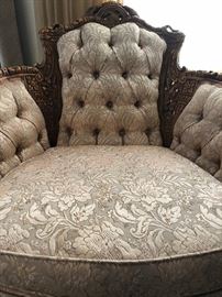 Amazing Carved Chair w Tufted Back & Arms 