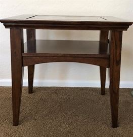 Wood End Table w Beveled Glass Inlay