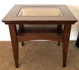 Wood End Table w Beveled Glass Inlay
