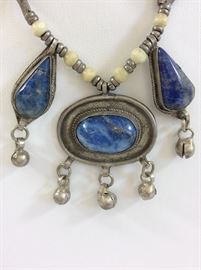 Tribal Afghan Lapis handcrafted in silver necklace
