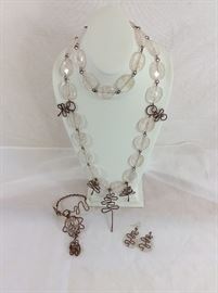 Eclectic copper and crackled plastic necklace with earrings and bracelet