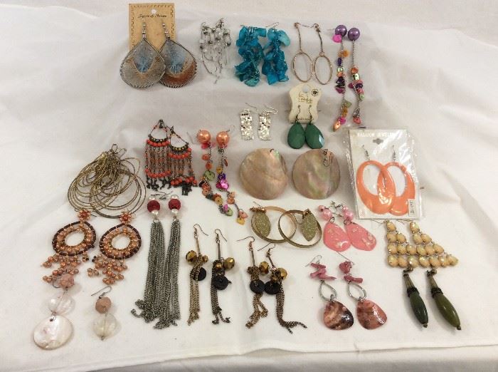 22 pairs of costume jewelry pierced earrings