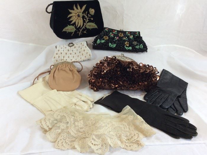 Vintage Ladies Accessories: clutches, gloves and a ruffle