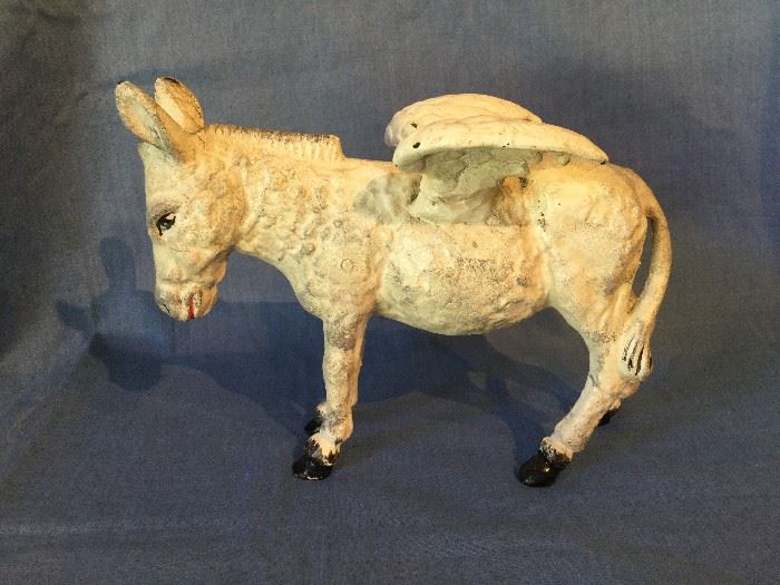Cast iron donkey coin bank with wings  angel donkey