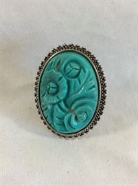 Carved turquoise statement ring