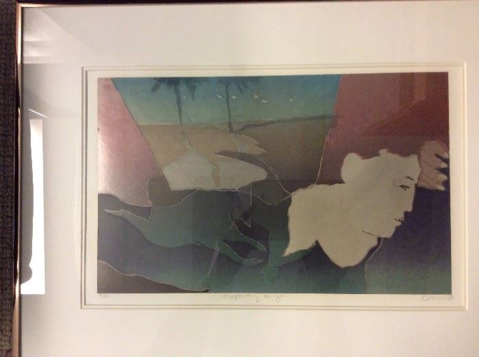 Pair of colored screened prints on silver paper
