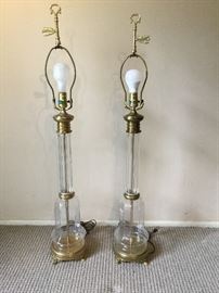 Tall glass and brass table lamps
