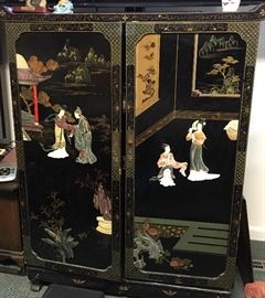 Antique Asian cabinet w/ carved stone details