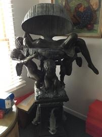 Large bronze fountain, woman in clam with cupids, working fountain, Signed Aug. Moreau. BEAUTIFUL!