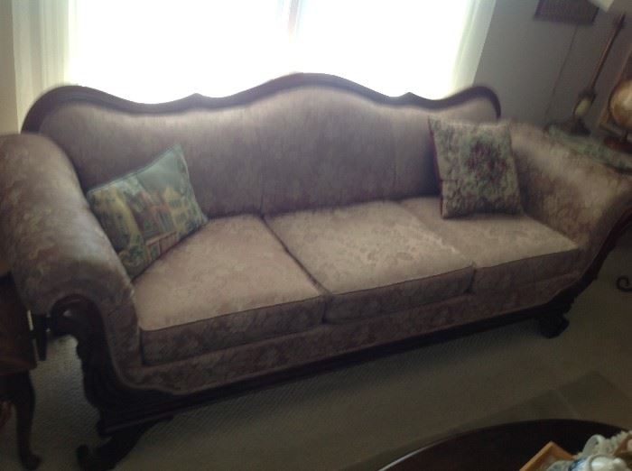 Antique Wood Trimmed Sofa $ 220.00