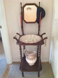 Antique Wash Stand / Mirror (includes vintage pitcher and bowl) $ 120.00