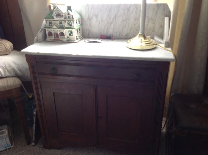 Antique Marble Top Cabinet $ 160.00