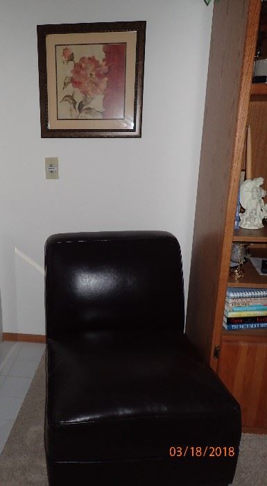 LEATHER ARMLESS SIDE CHAIR / WALL ART