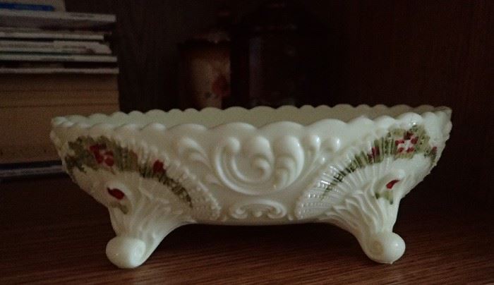 MILK GLASS PAINTED BOWL