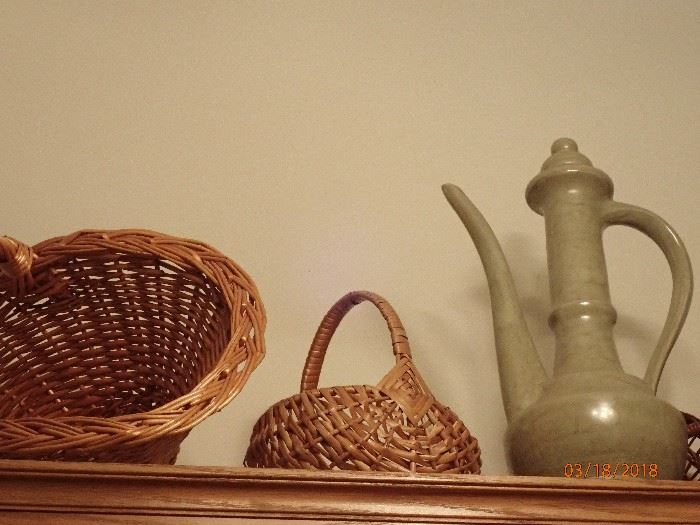 ASSORTED BASKETS AND POTTERY