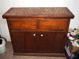 Mid Century Tile Top Bar / Side Cabinet, 35.5"H x 44.5"W x 17.5"D
