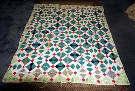 Handstitched Lattice Pattern Quilt, Approx 75" x 63"