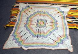 Afghans / Crocheted Blankets, Qty 2, Approx Crib 40" x 40" And 48" x 64"