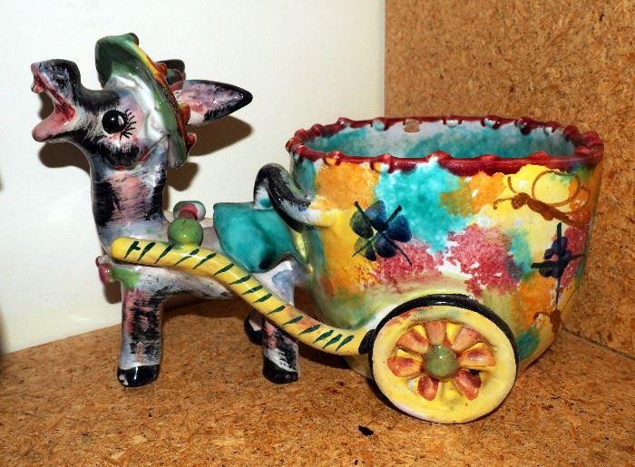 Brass Quarter Horse Doorstop,  9", Pottery Donkey Flower Pot, Signed, Horse Planter And More