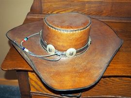 Wide Brim Genuine Leather Hat, 19" Brim