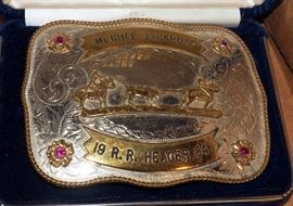 Belt Buckles, Qty 8, Montana Silversmith, El Arturo Bronze Crumrine, Tex Tan Sterling Front, German Silver, More, With American Royal Pins