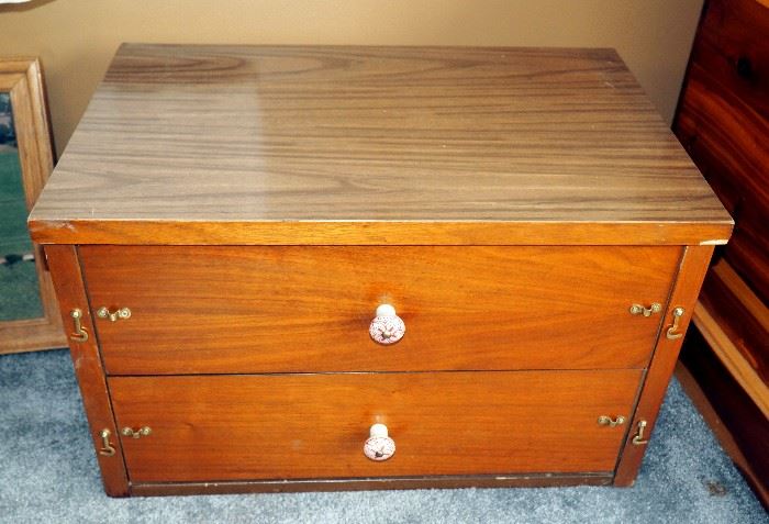Harmony House 2 Drawer Table Top Cabinet, Porcelain Knobs, Dovetail Drawers, 13.5"H x 22""W x 14"D