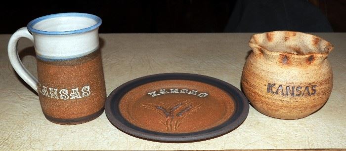 Kansas Stoneware Keepsakes, Plate, Cup And Planter