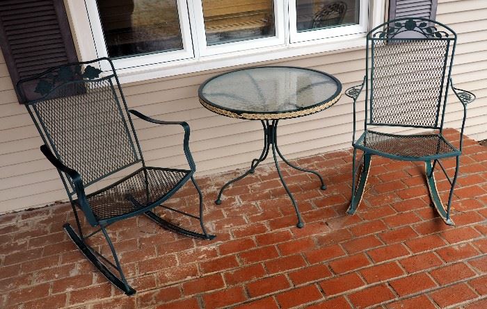 Rocking Chair And Glass Top Bistro Table Set, Table Is 28"H x 30"Dia