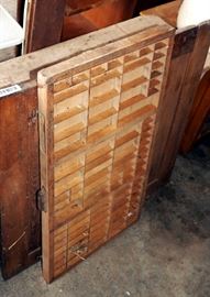 Hamilton Typeset Tray, 16.5" x 32", Vintage Wood Bench 22"H x 36"W x 14"D And Vintage Wood Panel 30"x 30"