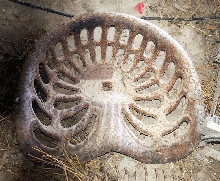 Cast Iron Antique Tractor Seat, Rake Fan And Boot Brush