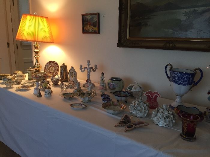 Assortment of Nippon and Dresden Collectables