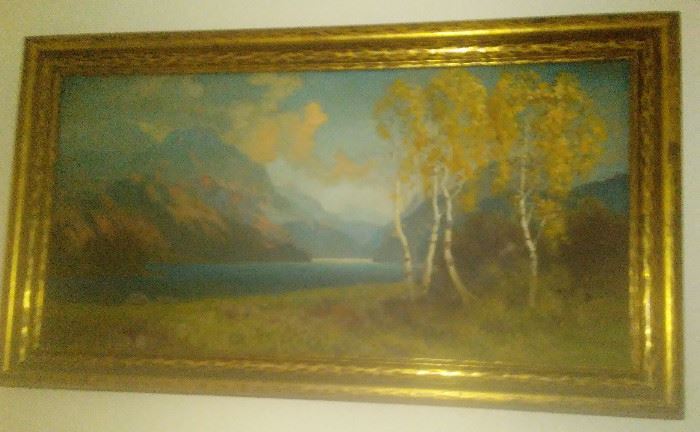 LARGE LANDSCAPE IN ORIGINAL PERIOD FRAME WITH STRETCHERS  SIGNED LOWER RIGHT ROBERT A. FOX PAINTING 18" x 30"