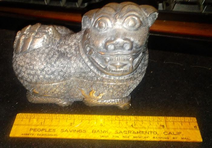Chinese Export Silver Kylin Foo Dog Mythical Beast Tobacco or Betel Nut Box