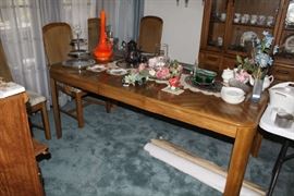 Dining Room Table with Leaf and Six Cane Back Chairs (Two Captain Chair)