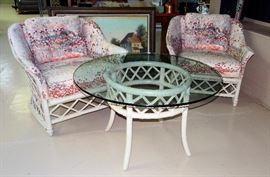 Rattan chairs w/glass top table