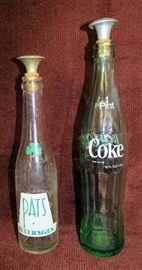Vintage Coke & Pat's bottles w/Vintage Aluminum Laundry Bottle Sprinkler Tops