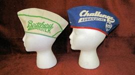 Vintage Birtcherd Milk delivery man hat, Vintage NOS Challenge Pate Lubrication Service Attendant Hat