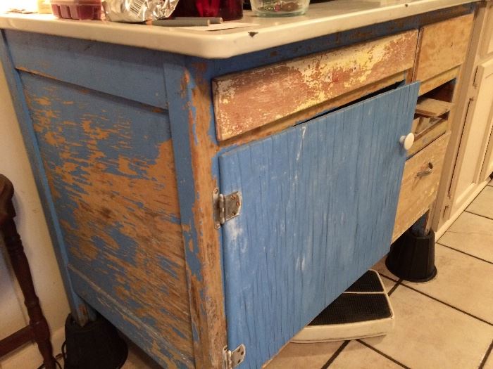 Vintage enamel top side boatd cabinet