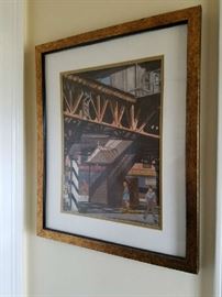Jim Hooley. Watercolor of Boston and the Elevator Trains, Northampton Street