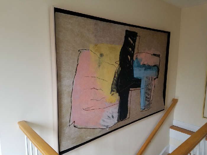 Large Calman Shemi. Unusual large painted/framed Abstract on Carpet.