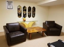 Fine pair of leather club chairs