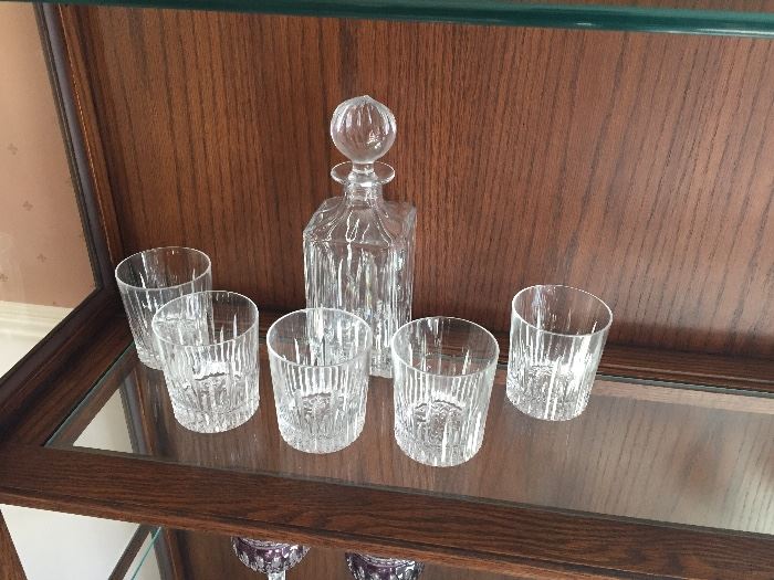 Crystal brandy decanter and 5 high-ball crystal glasses