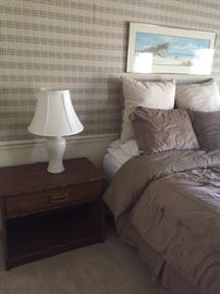 Drexel nightstand, porcelain lamp, Queen mattress set with metal frame - excellent mattress!