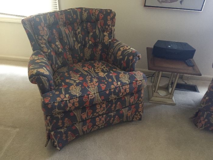 Club chairs - 2 available and side table - drexel, bose clock radio