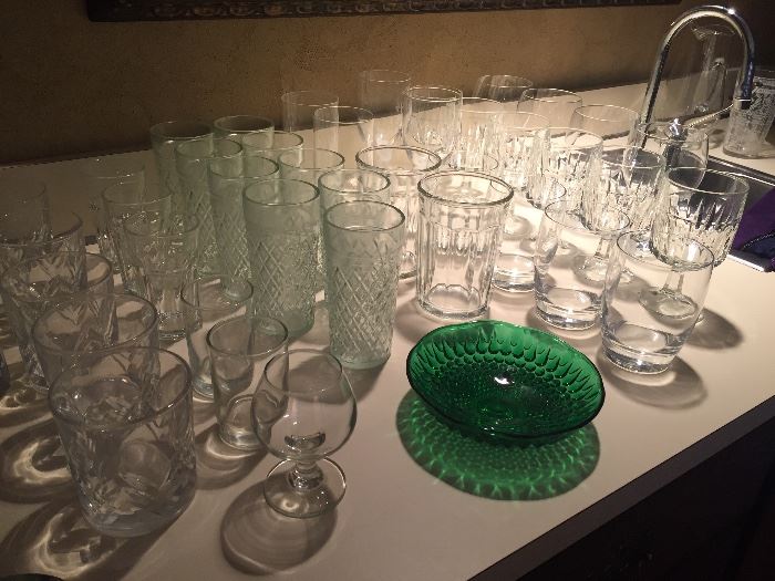 Various Glassware and depression green glass dish